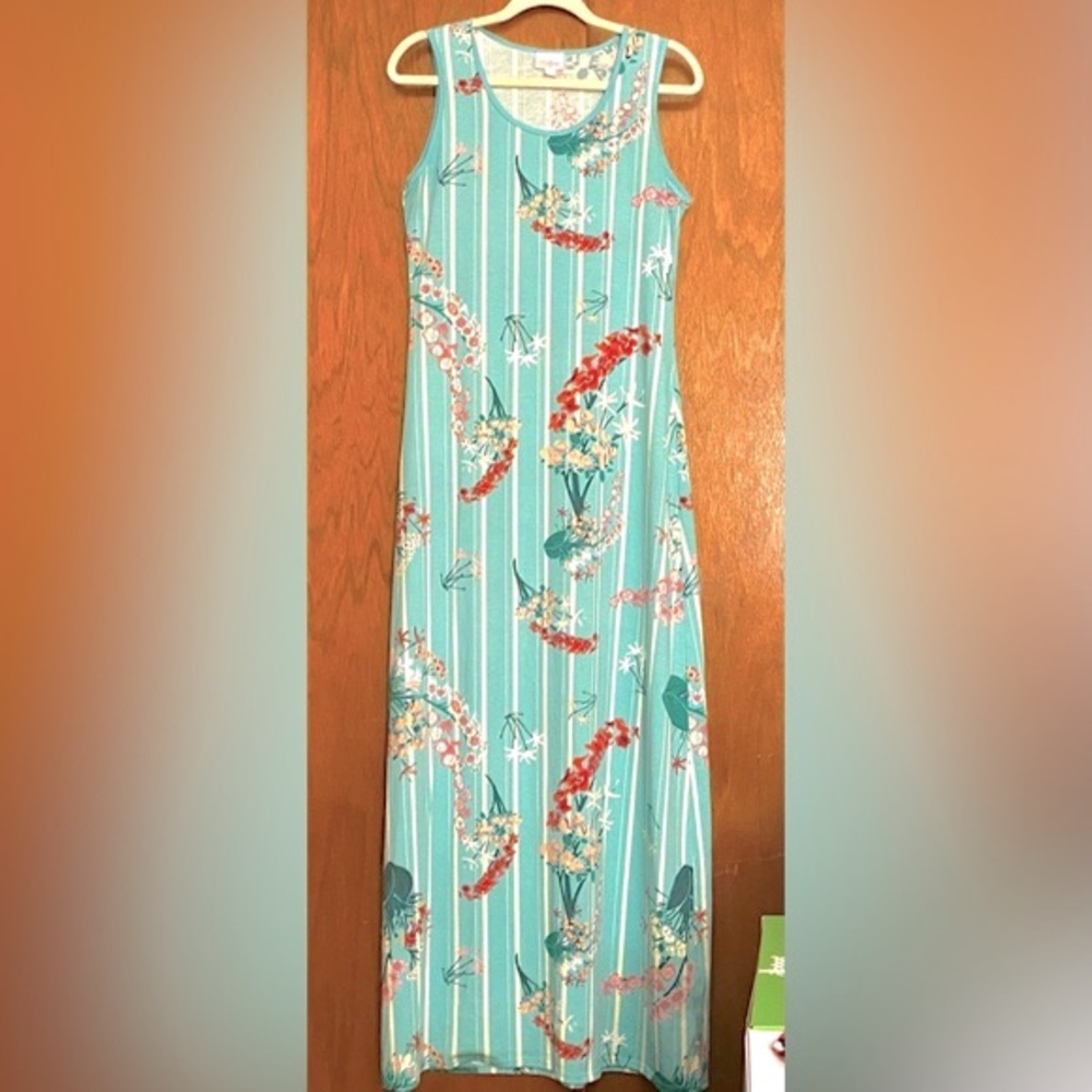 NWOT-LuLaRoe Long Sleeveless Floral Tank/Column Dress w/ Scoop Neck-Size Medium